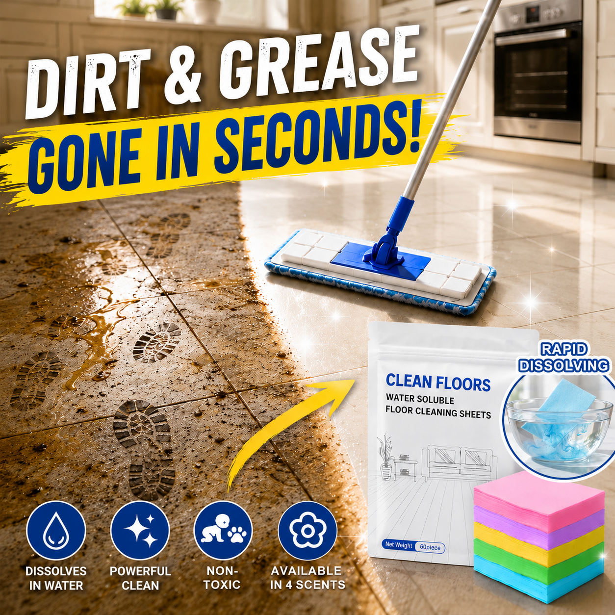 FloorGlow™ 4-in-1 Cleaning Sheets！